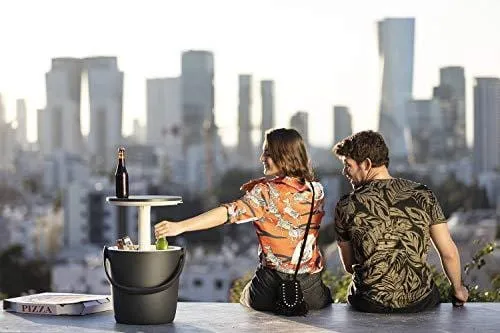Keter Go Bar 4.2 Gallon Beer and Wine Cooler with Handle and Pop Up Outdoor Table Perfect for Your Patio, Picnic, and Beach Accessories, Graphite