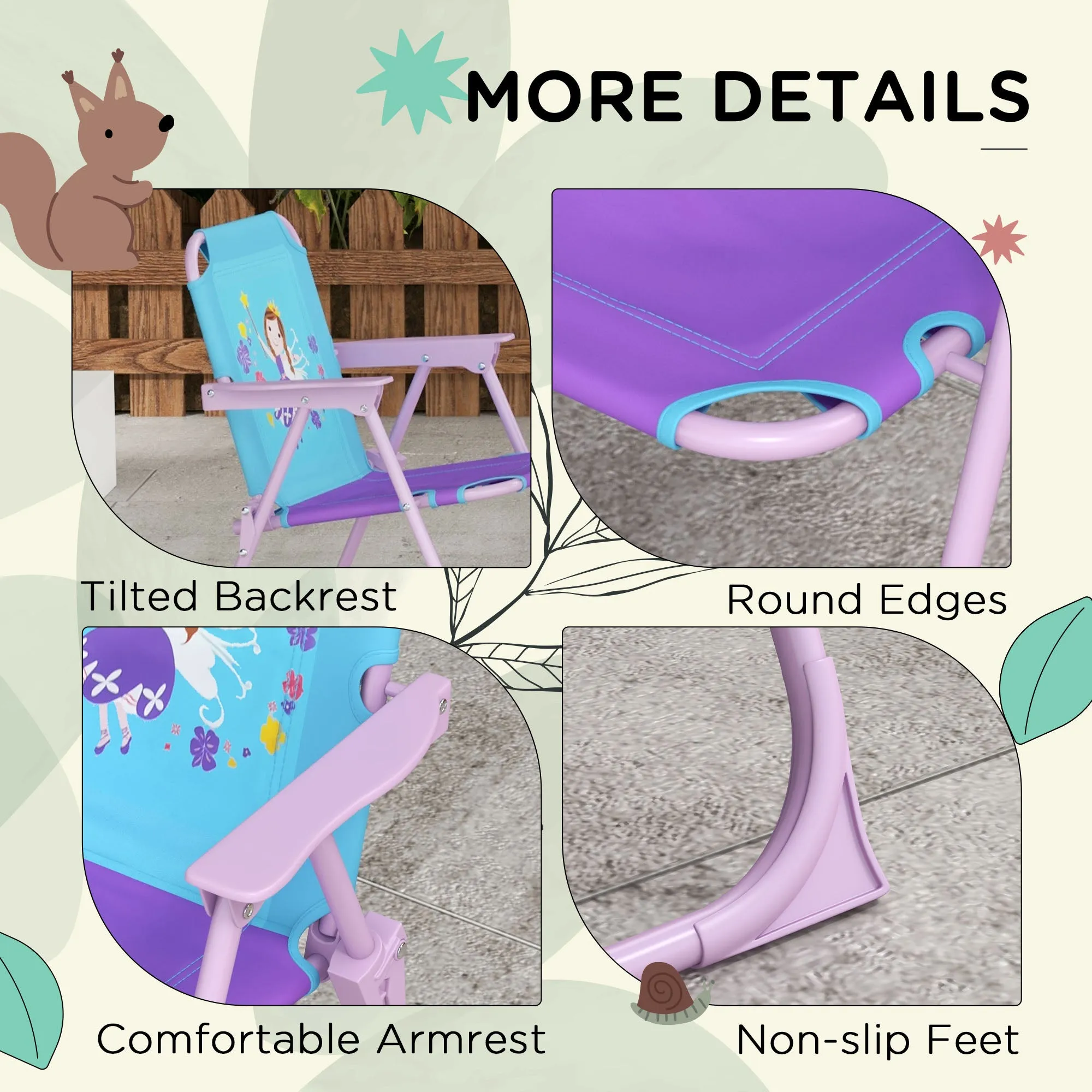 Kids Picnic Table and Chair Set, Fairy Themed Outdoor Garden Furniture w/ Foldable Chairs, Adjustable Parasol