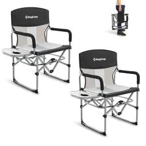 KingCamp Folding Camping Chair, Heavy Duty Director's Seat for Adults Outside, Portable Lawn Chairs with Side Table Breathable Mesh Back Compact Style for Outdoor Sports (Black-2 Pack)