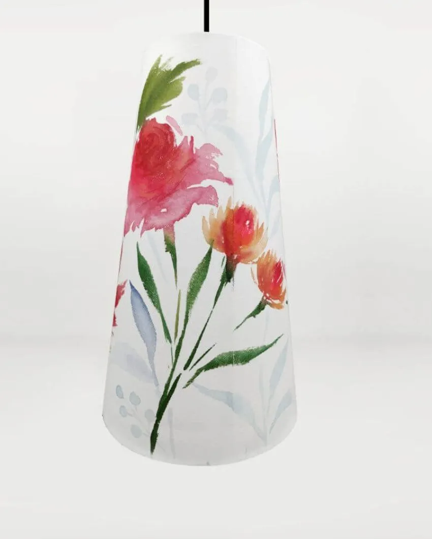 Lillies Hand Painted Cotton Shaded Long Cone Pendant Lamp