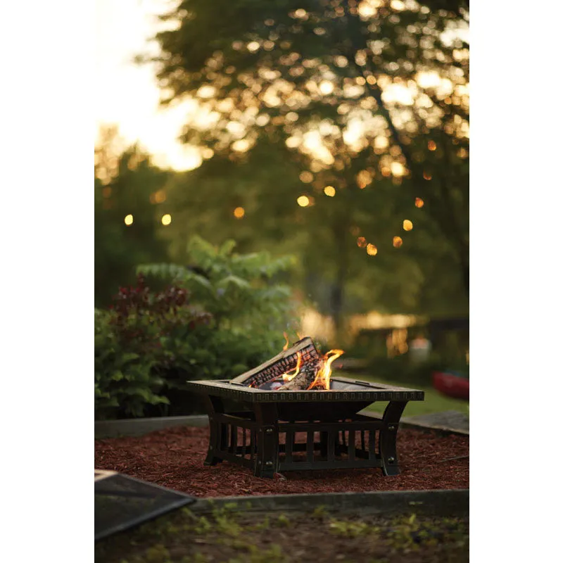 Living Accents 30 in. W Steel Square Wood Fire Pit