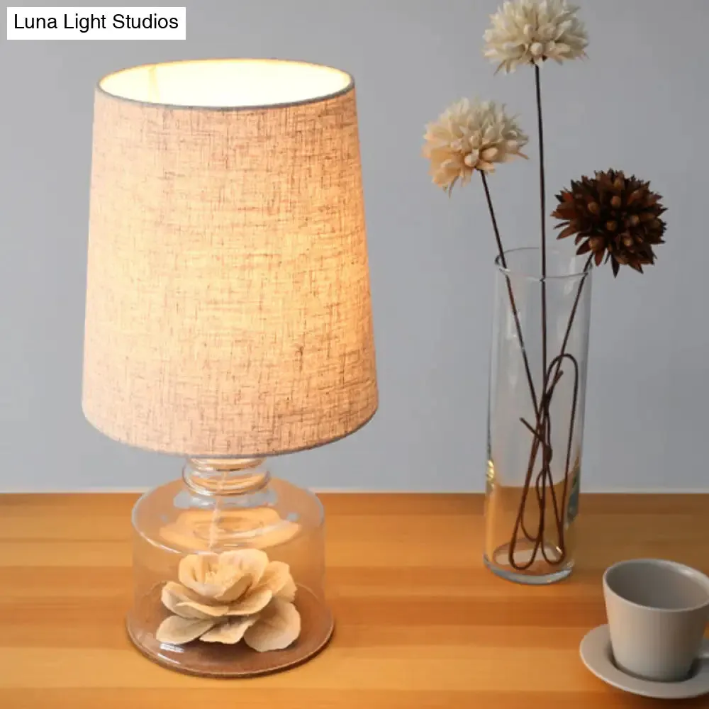 Mara - Macaron Fabric Cylindrical Night Lamp Macaron 1 Light Blue/Yellow/White Table Light with Drum Glass Base