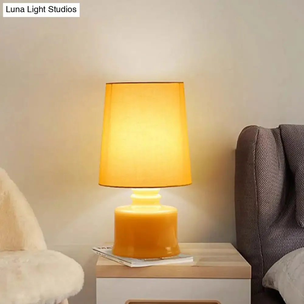 Mara - Macaron Fabric Cylindrical Night Lamp Macaron 1 Light Blue/Yellow/White Table Light with Drum Glass Base