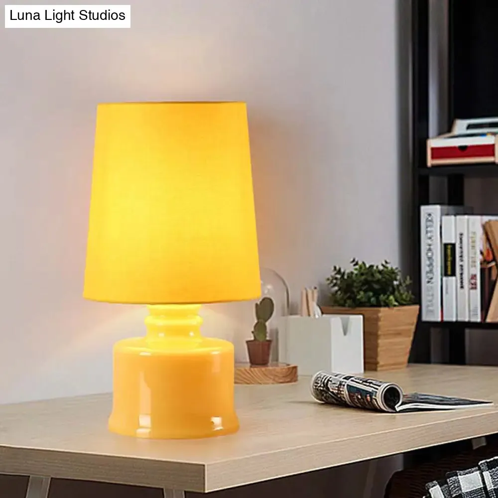 Mara - Macaron Fabric Cylindrical Night Lamp Macaron 1 Light Blue/Yellow/White Table Light with Drum Glass Base