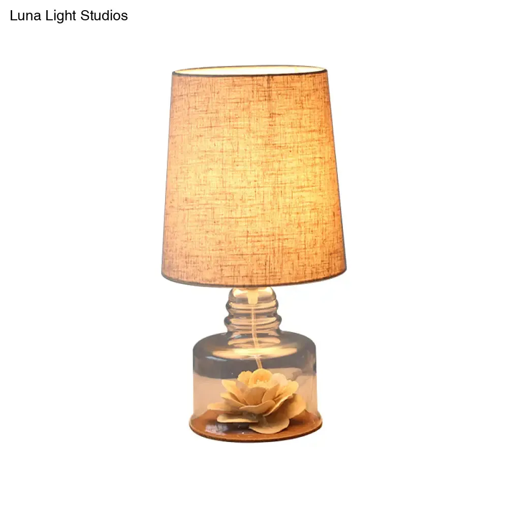 Mara - Macaron Fabric Cylindrical Night Lamp Macaron 1 Light Blue/Yellow/White Table Light with Drum Glass Base