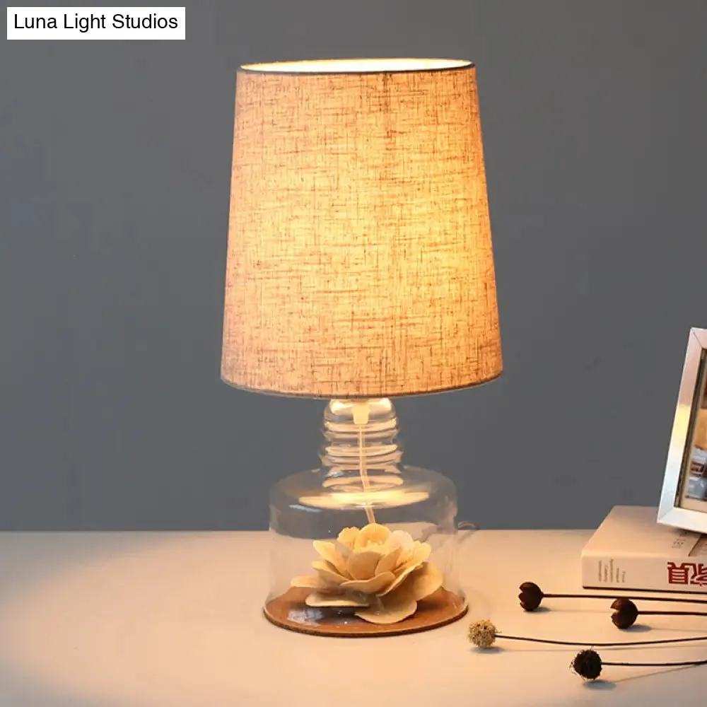 Mara - Macaron Fabric Cylindrical Night Lamp Macaron 1 Light Blue/Yellow/White Table Light with Drum Glass Base