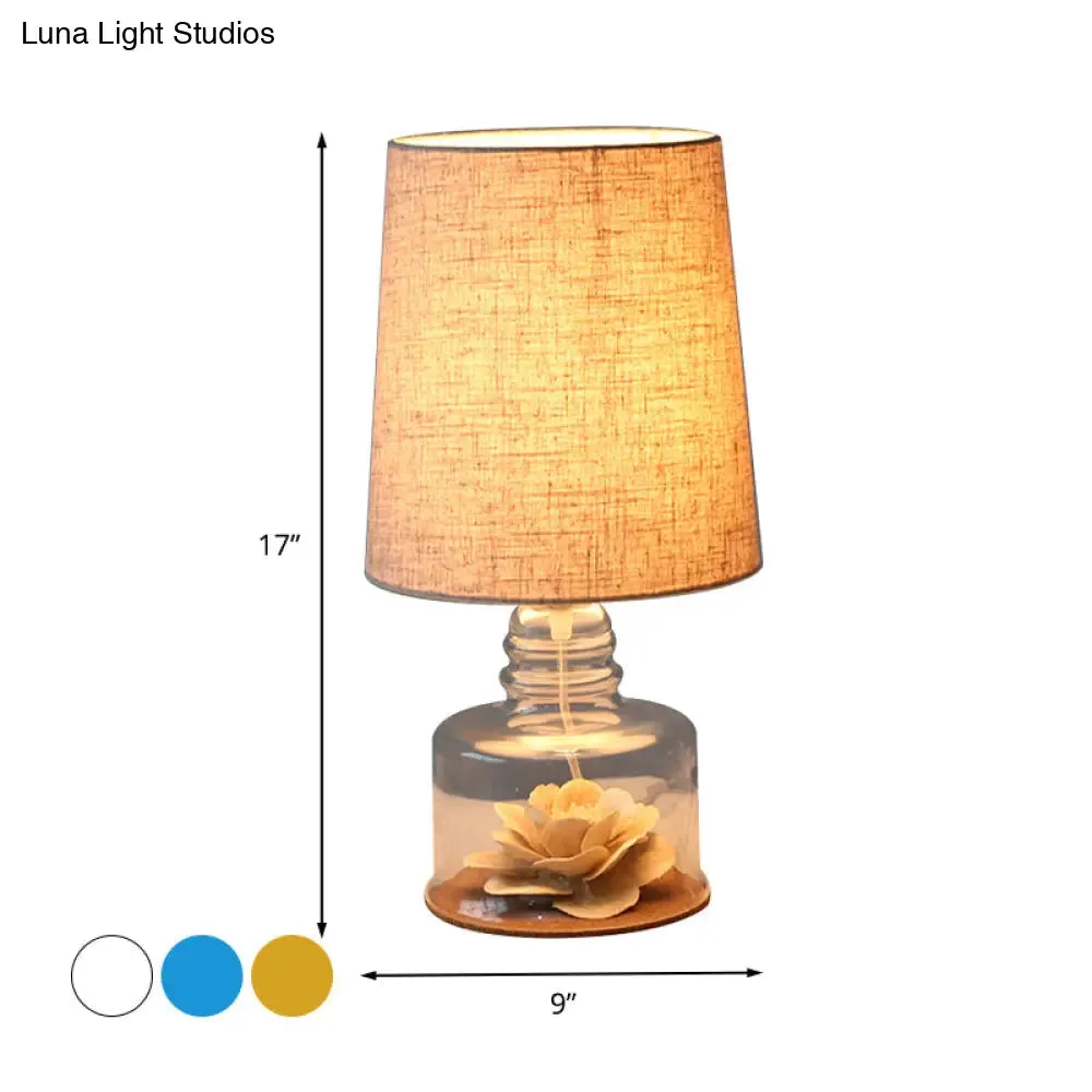 Mara - Macaron Fabric Cylindrical Night Lamp Macaron 1 Light Blue/Yellow/White Table Light with Drum Glass Base