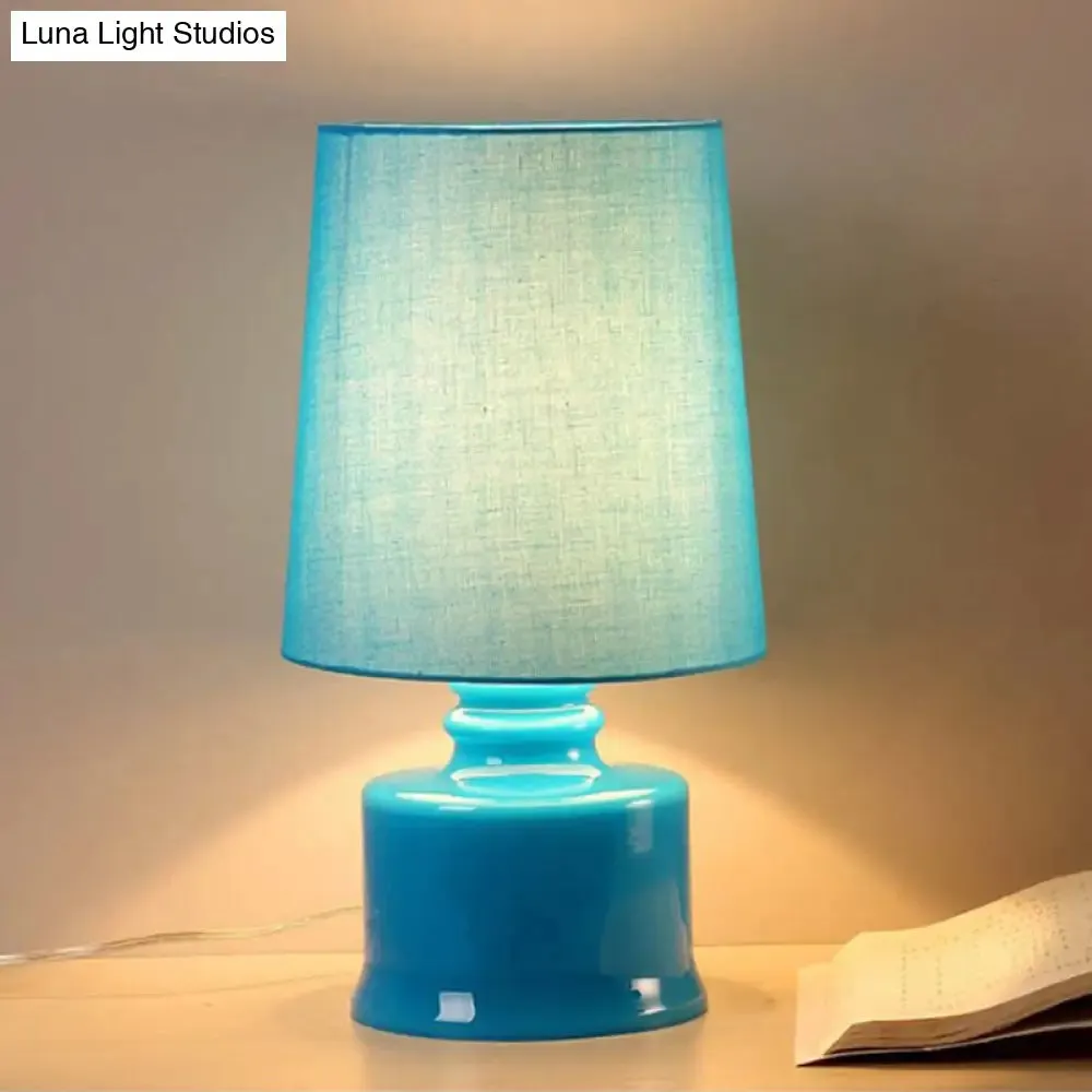 Mara - Macaron Fabric Cylindrical Night Lamp Macaron 1 Light Blue/Yellow/White Table Light with Drum Glass Base