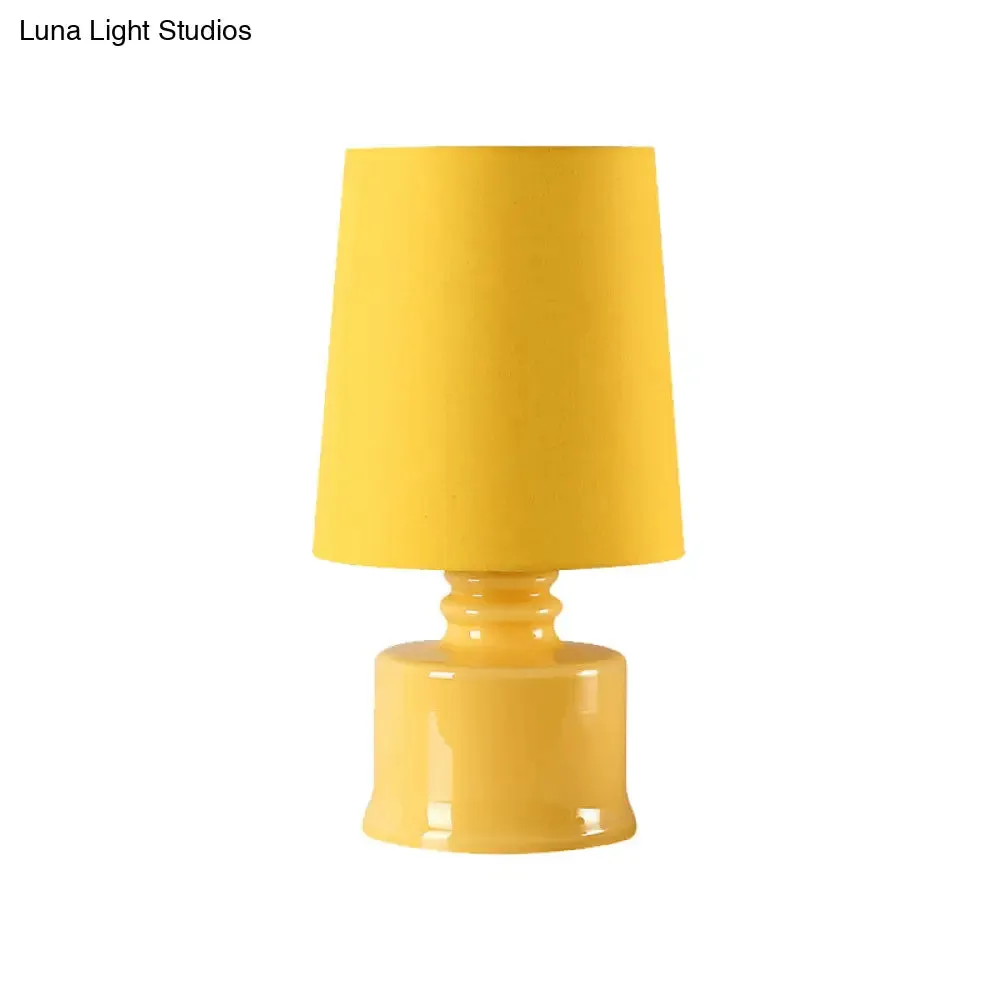 Mara - Macaron Fabric Cylindrical Night Lamp Macaron 1 Light Blue/Yellow/White Table Light with Drum Glass Base
