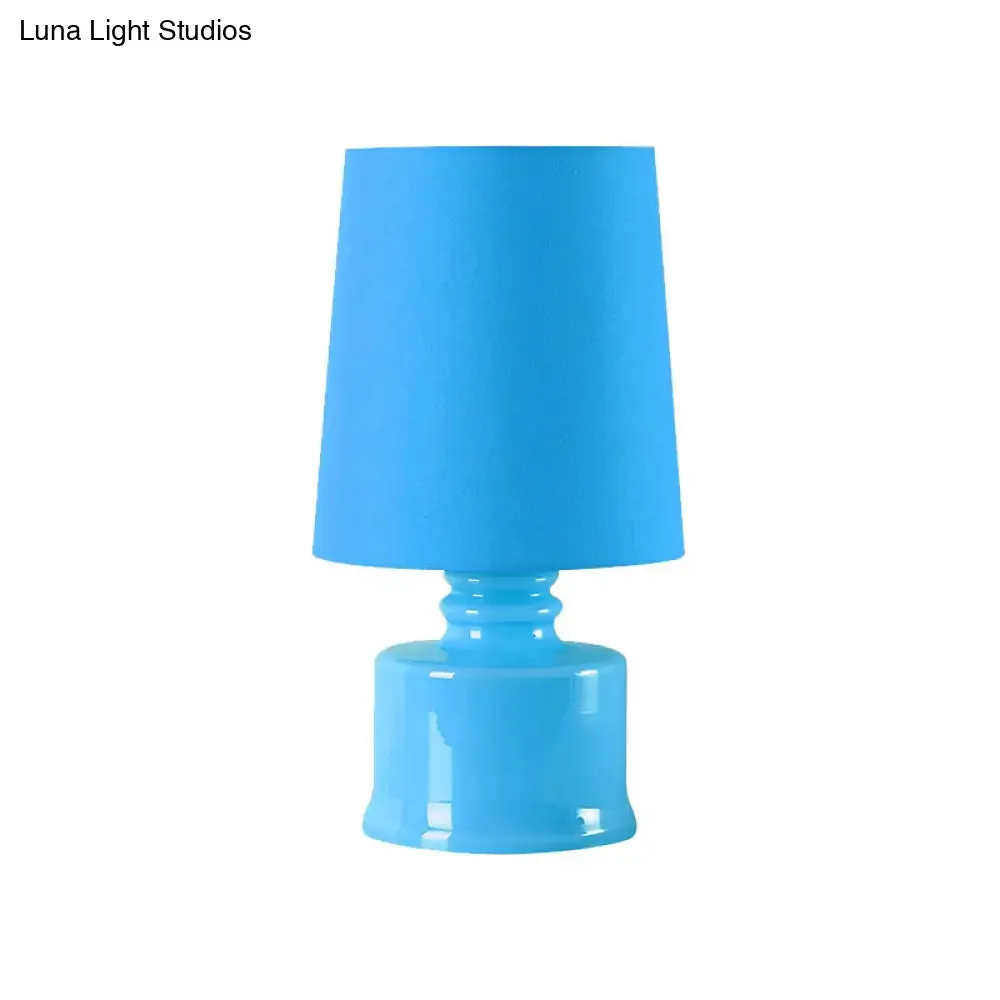 Mara - Macaron Fabric Cylindrical Night Lamp Macaron 1 Light Blue/Yellow/White Table Light with Drum Glass Base
