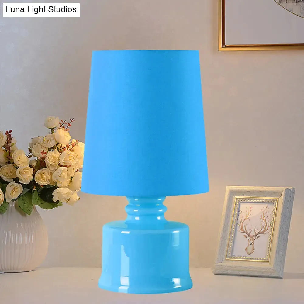 Mara - Macaron Fabric Cylindrical Night Lamp Macaron 1 Light Blue/Yellow/White Table Light with Drum Glass Base