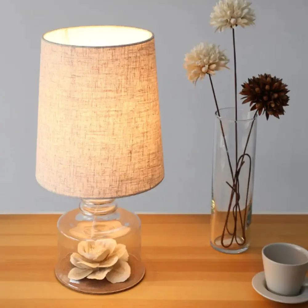 Mara - Macaron Fabric Cylindrical Night Lamp Macaron 1 Light Blue/Yellow/White Table Light with Drum Glass Base