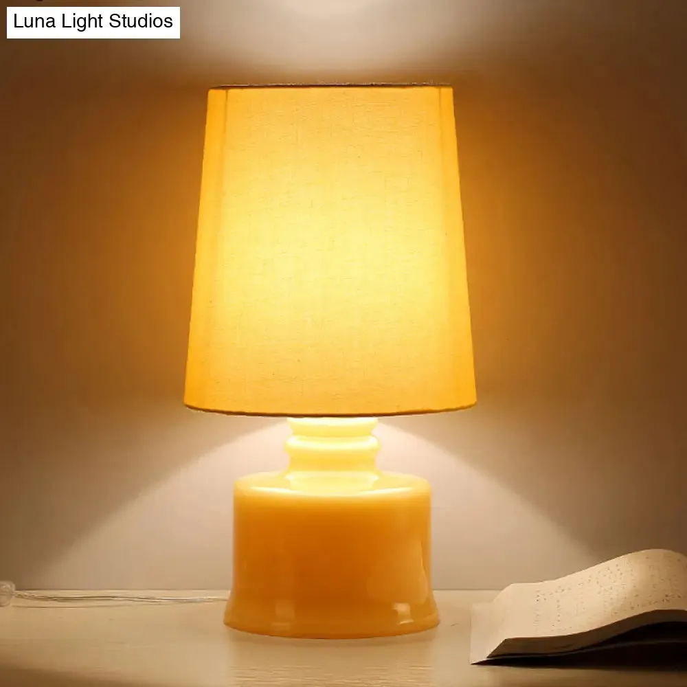 Mara - Macaron Fabric Cylindrical Night Lamp Macaron 1 Light Blue/Yellow/White Table Light with Drum Glass Base