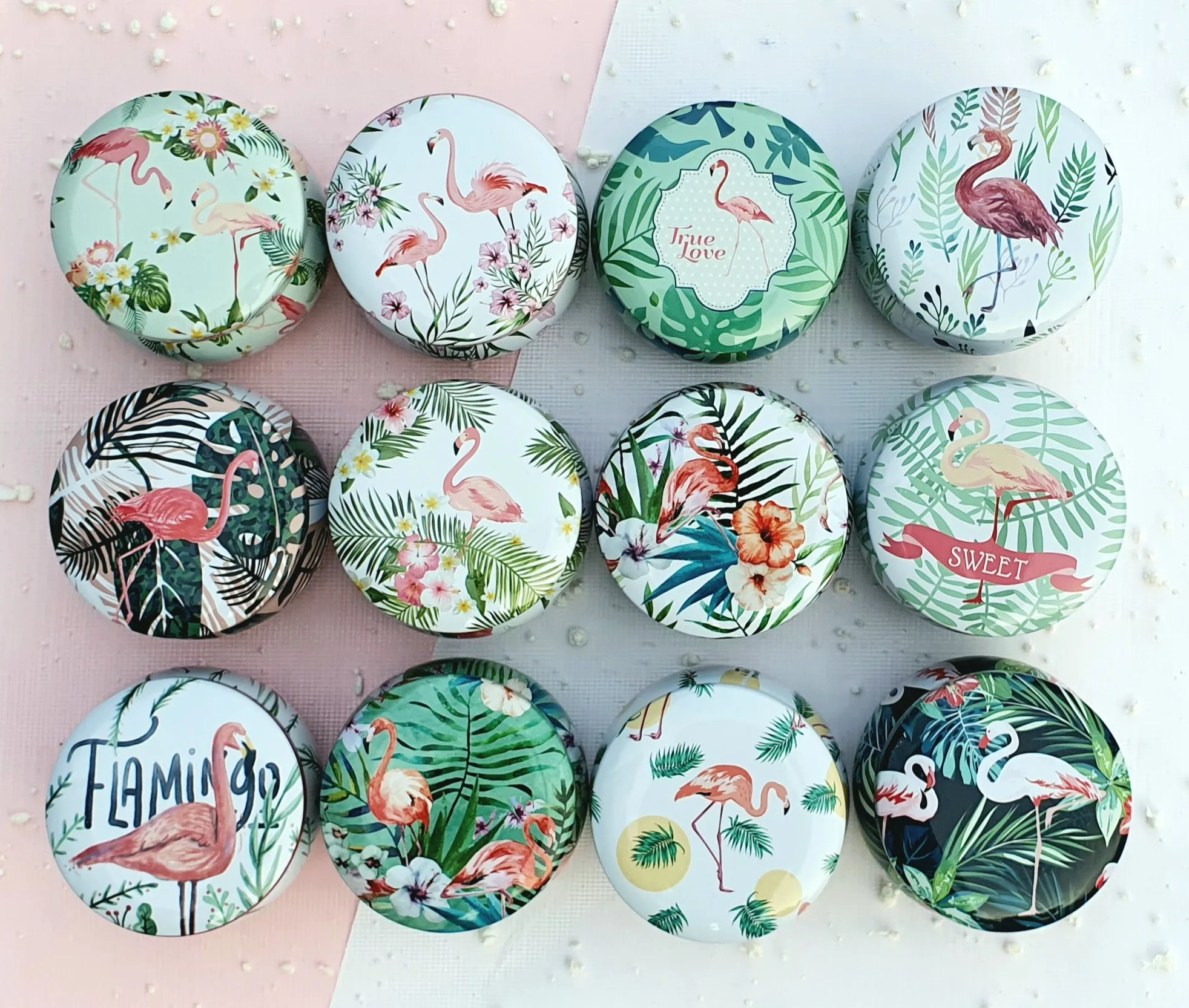 Mini Tin Storage Round Container - Flamingo