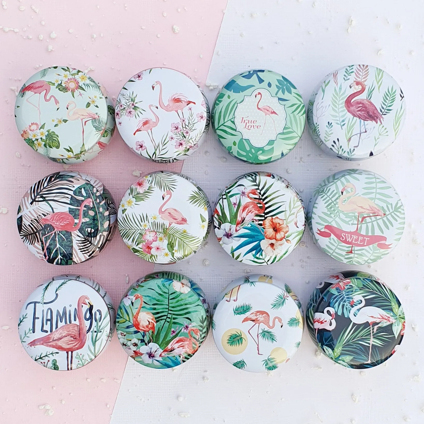 Mini Tin Storage Round Container - Flamingo