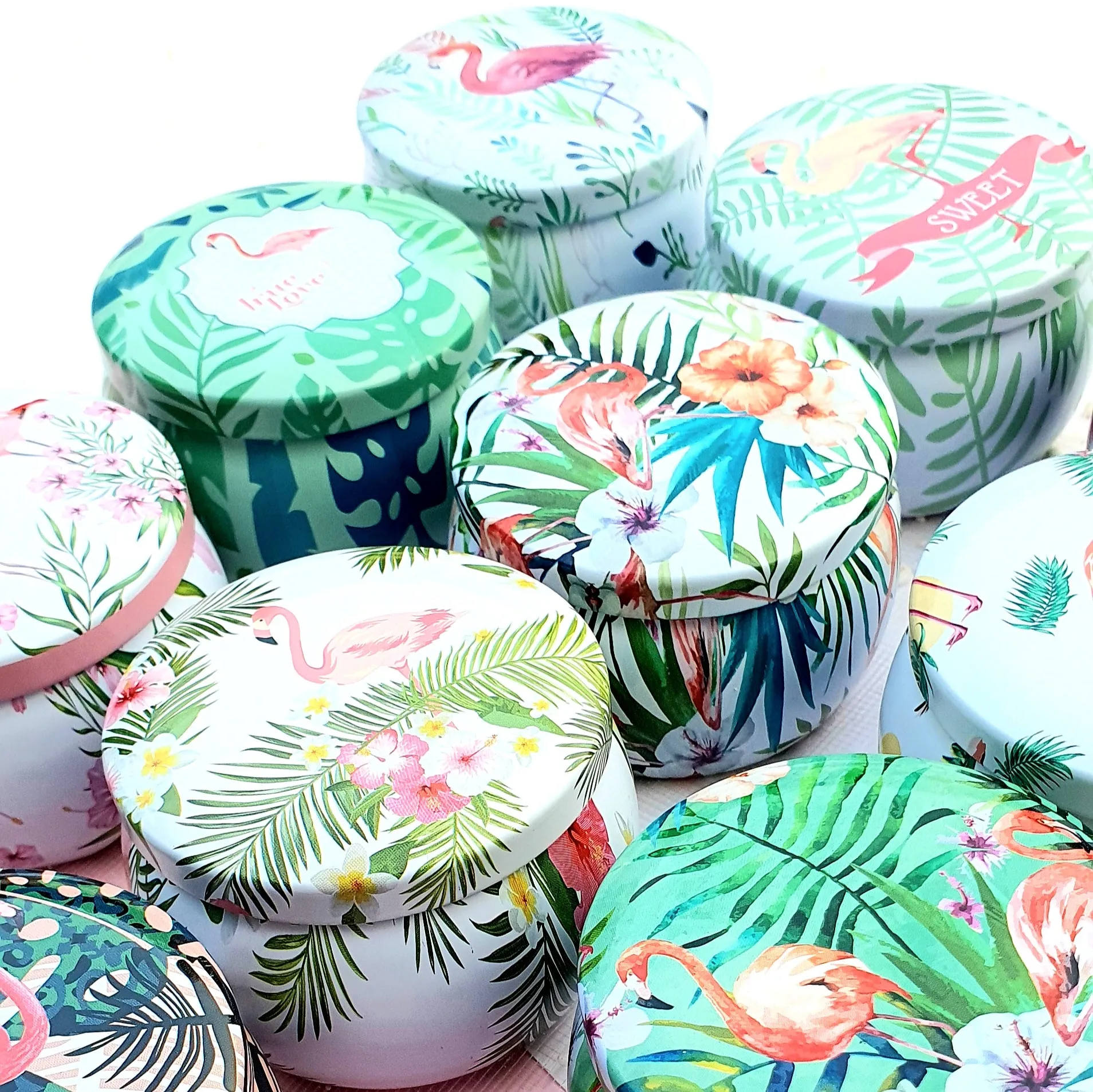 Mini Tin Storage Round Container - Flamingo