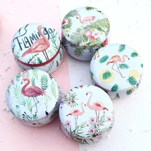 Mini Tin Storage Round Container - Flamingo