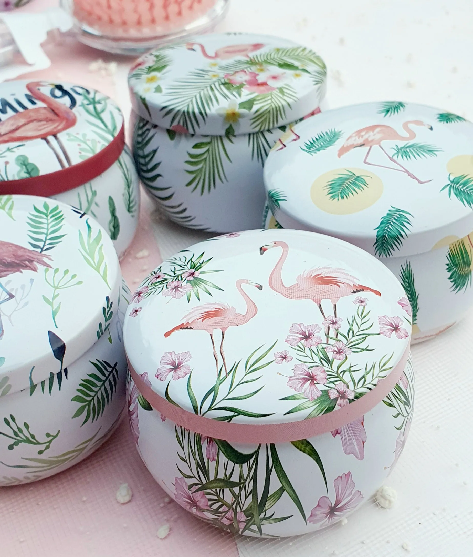 Mini Tin Storage Round Container - Flamingo