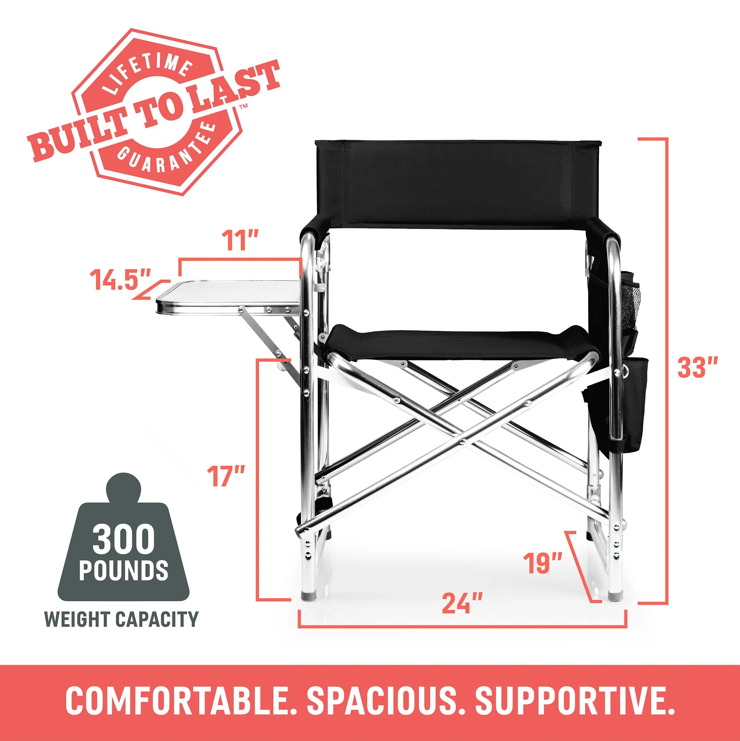 ONIVA - a Picnic Time brand - Sports Chair with Side Table, Beach Chair, Camp Chair for Adults, (Purple)