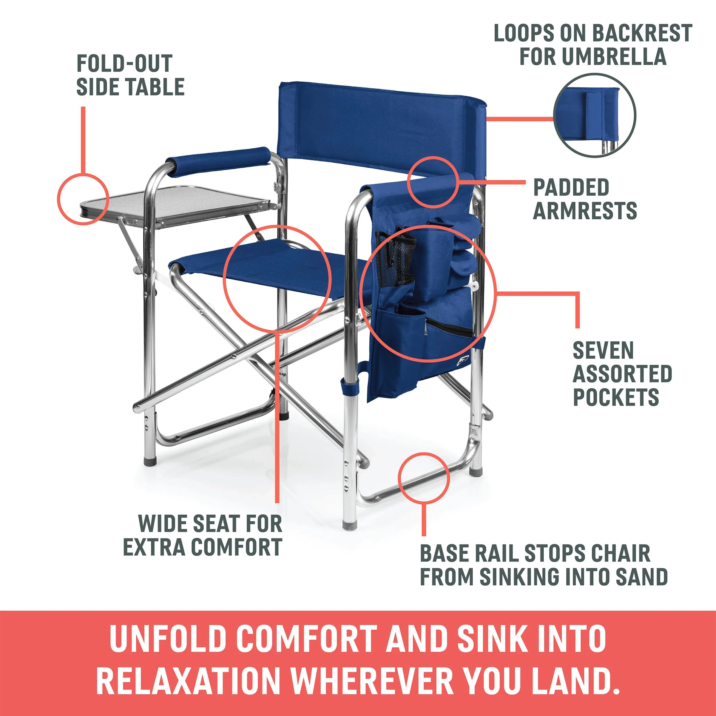 ONIVA - a Picnic Time brand - Sports Chair with Side Table, Beach Chair, Camp Chair for Adults, (Purple)