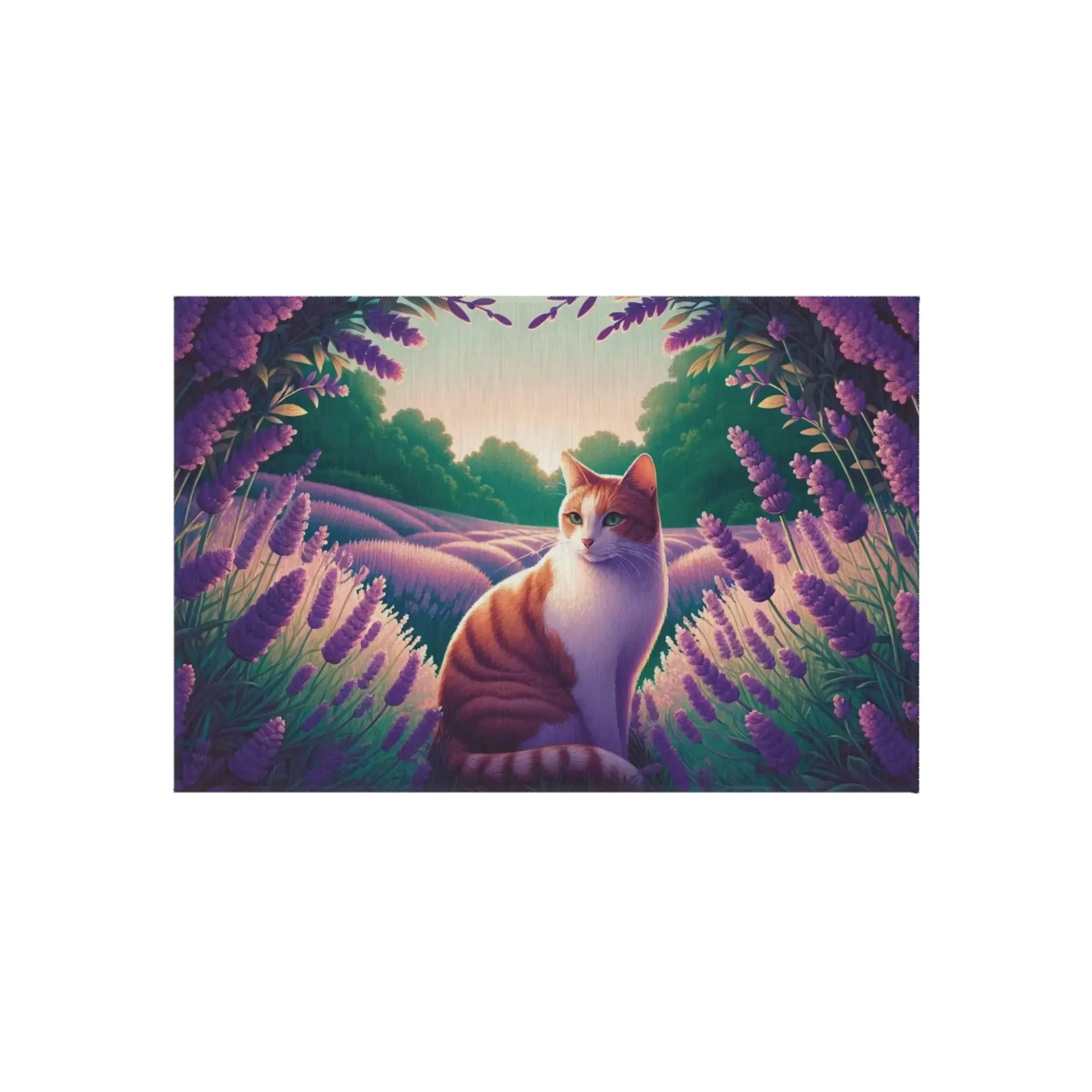 Orange Cat in Lavender Fields - Indoor/Outdoor Rug