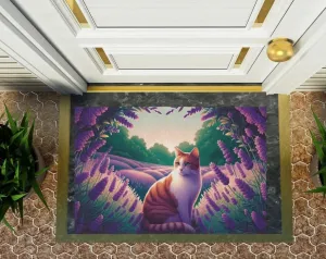 Orange Cat in Lavender Fields - Indoor/Outdoor Rug