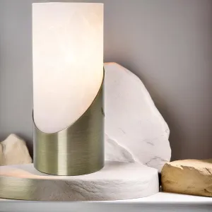 Piper Metal Touch Table Lamp - Antique Brass or Satin Chrome, Frosted Glass Shade, 220mm High, PL0009