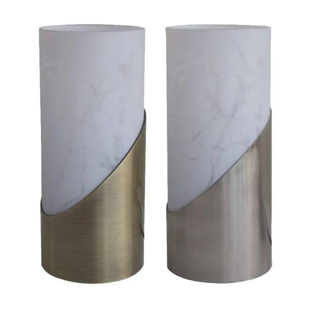Piper Metal Touch Table Lamp - Antique Brass or Satin Chrome, Frosted Glass Shade, 220mm High, PL0009