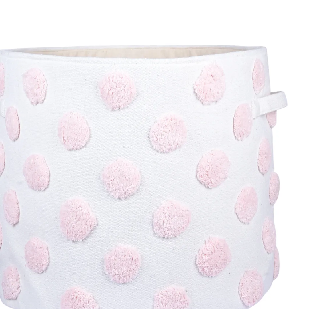 PomPom Extra-Large Round Pink Toy Storage Basket
