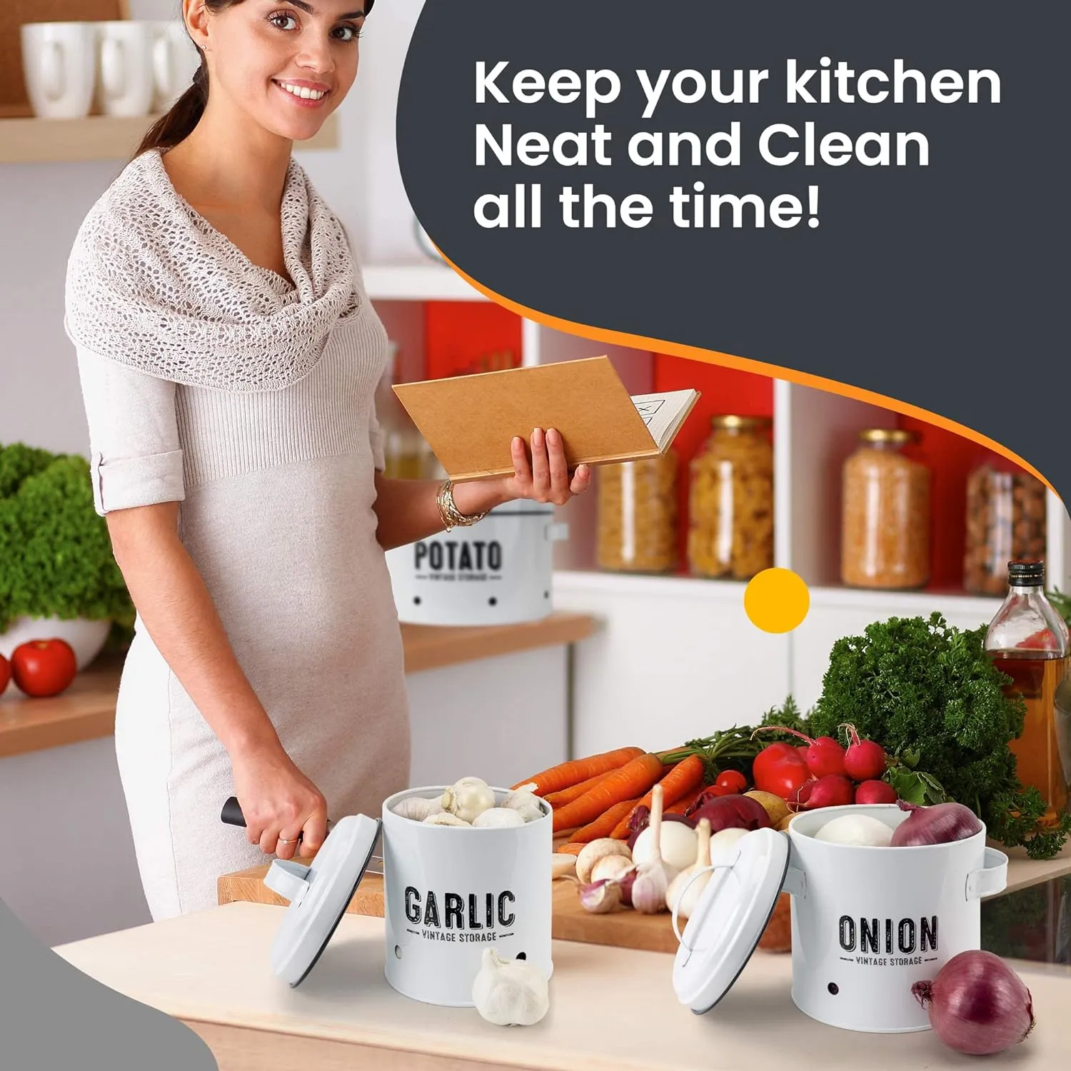 Potato Storage For Pantry, Canister Sets for the Kitchen Counter, Potatoes Storage, White