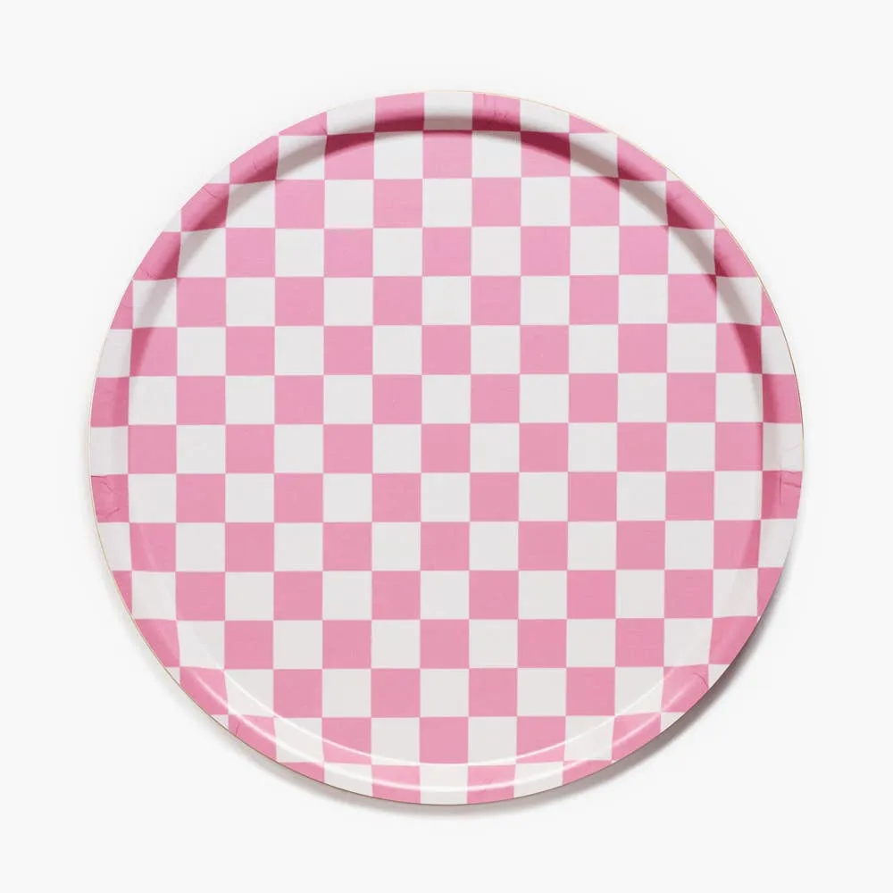 Raspberry / Cream CHECKER Round Serving Tray - 38 cm