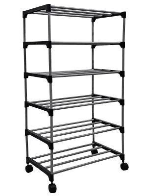 Raxon World 6 Layer Open Shoe Rack, Black