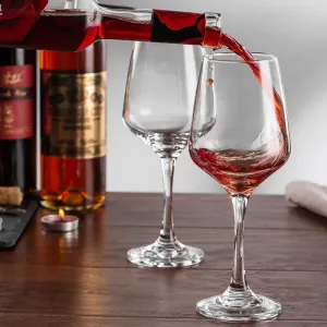 Red Modern Wine and Champagne Glasses Clear Crystal Drinkware | Set of 6 | 3 x 9 inches | 435ml