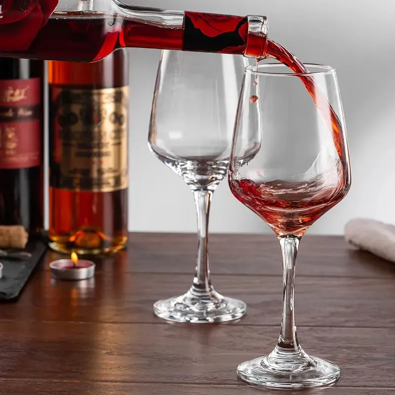 Red Modern Wine and Champagne Glasses Clear Crystal Drinkware | Set of 6 | 3 x 9 inches | 435ml