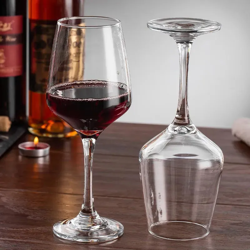 Red Modern Wine and Champagne Glasses Clear Crystal Drinkware | Set of 6 | 3 x 9 inches | 435ml
