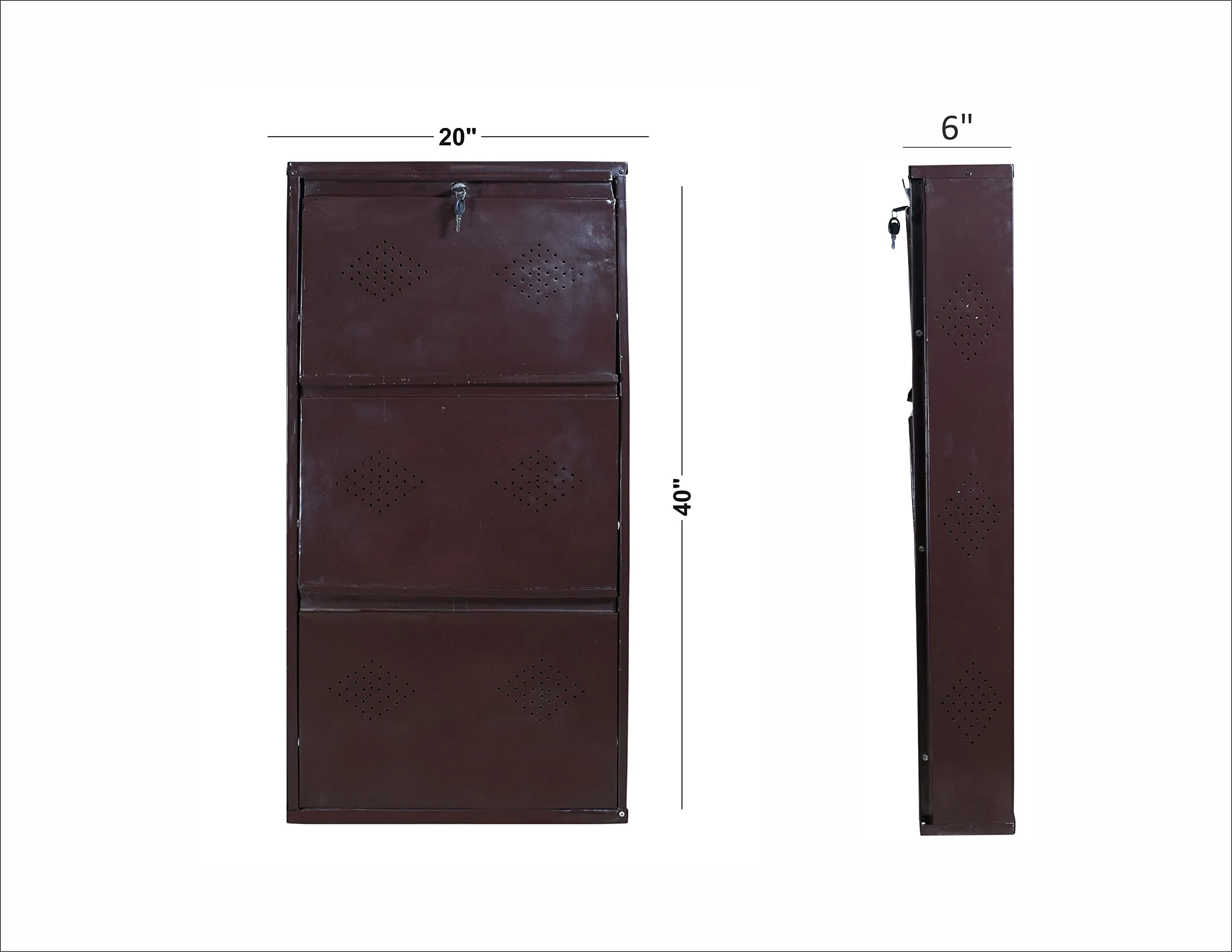 SS Steel Furniture� | Metal Shoe Rack | Wall Mounted Shoe Organiser | Shoe Rack for Home/Office (3 Door 20 Inch, Brown)