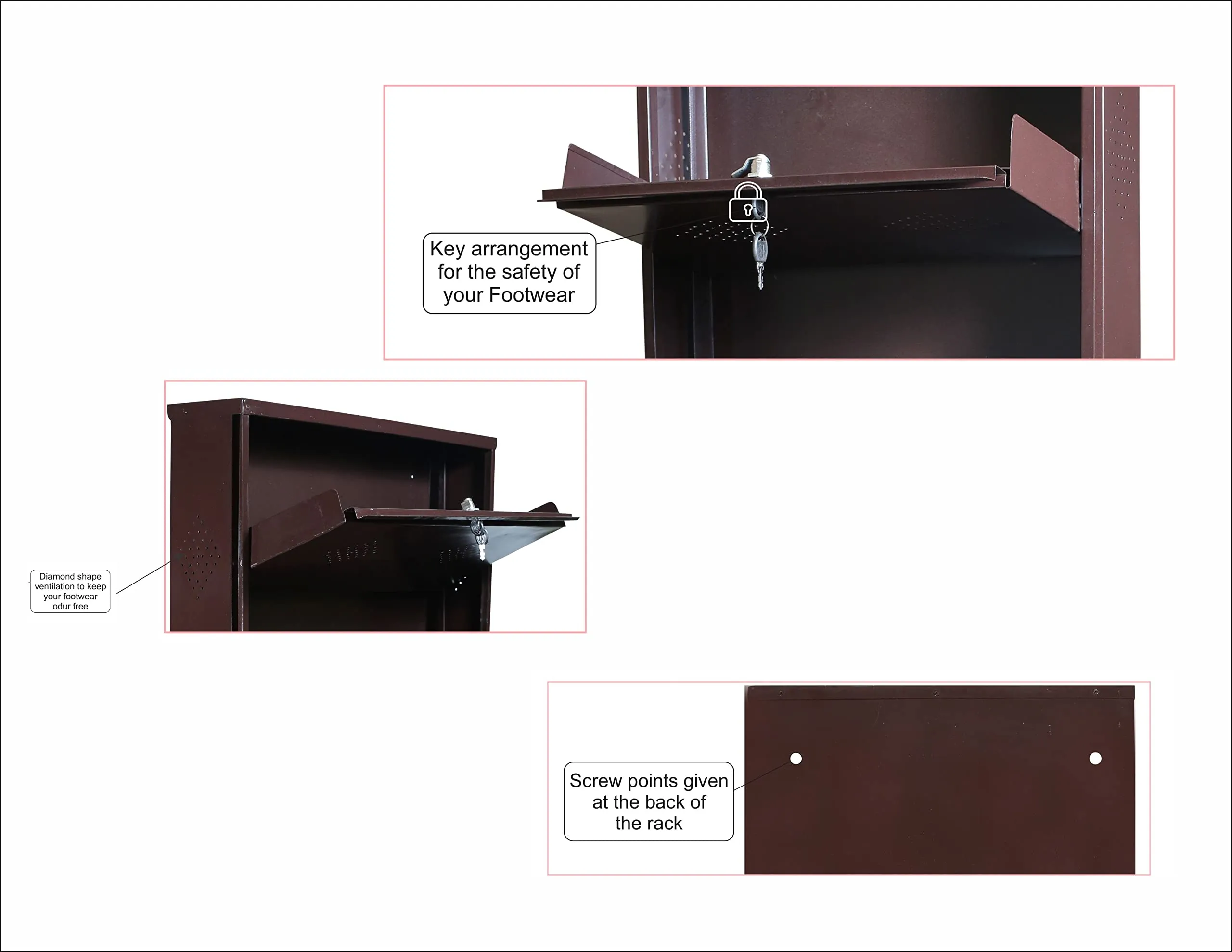 SS Steel Furniture� | Metal Shoe Rack | Wall Mounted Shoe Organiser | Shoe Rack for Home/Office (3 Door 20 Inch, Brown)