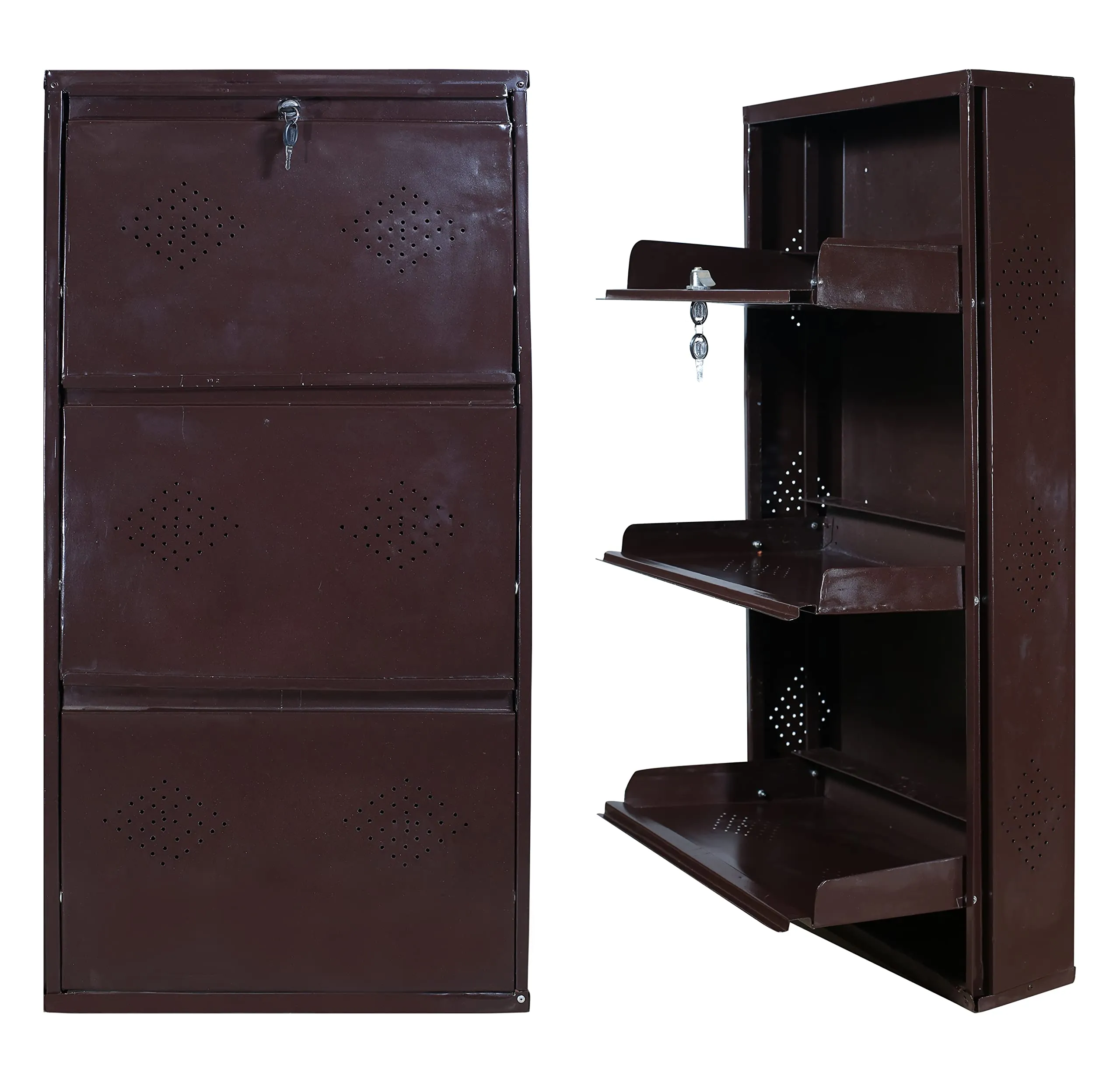 SS Steel Furniture� | Metal Shoe Rack | Wall Mounted Shoe Organiser | Shoe Rack for Home/Office (3 Door 20 Inch, Brown)