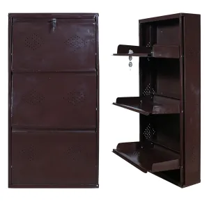 SS Steel Furniture� | Metal Shoe Rack | Wall Mounted Shoe Organiser | Shoe Rack for Home/Office (3 Door 20 Inch, Brown)