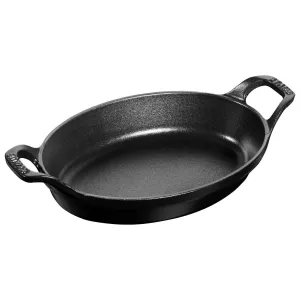 Staub Cast Iron Oval Dish Gratin Baking, 8-in x 5.5-in, Matte Black