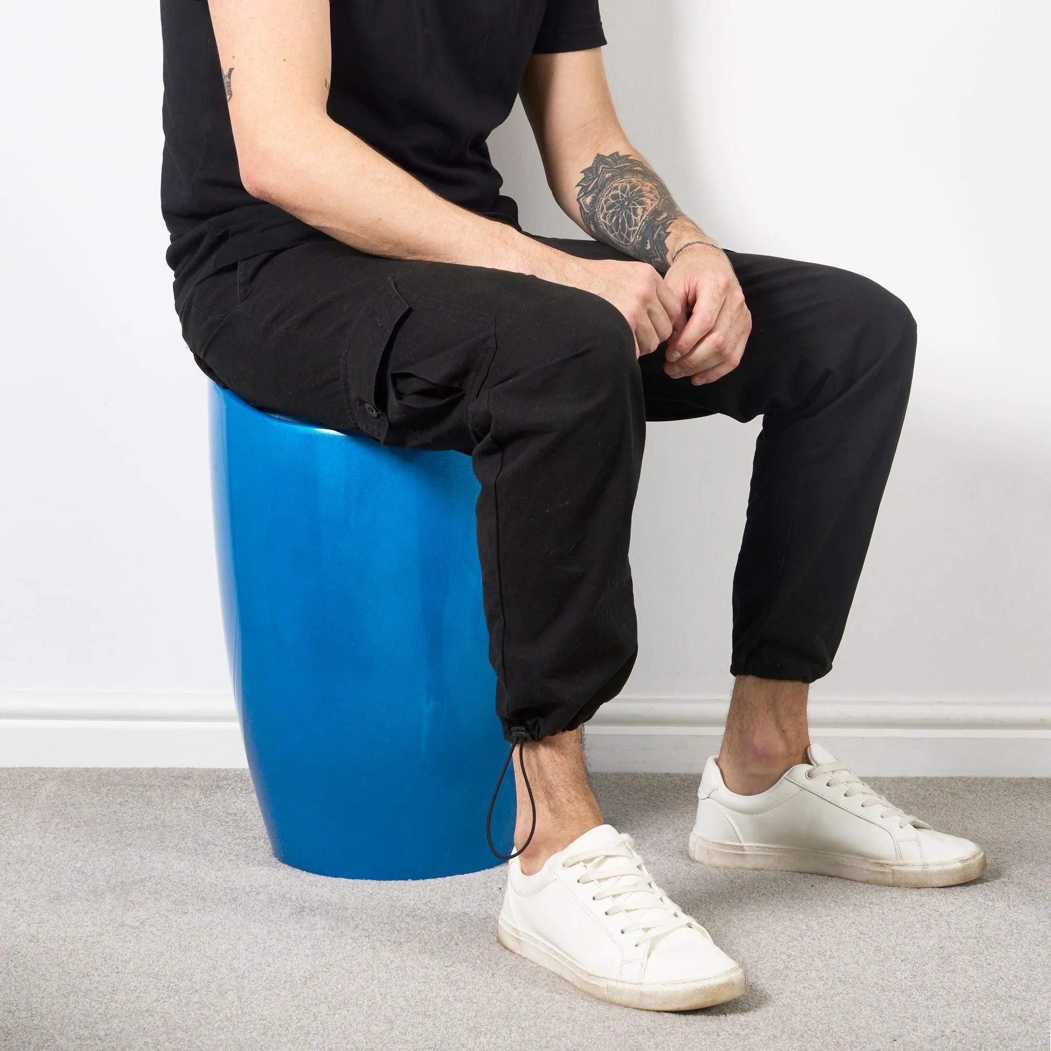 Storage Ottoman Stool With Faux Leather Seat - Blue