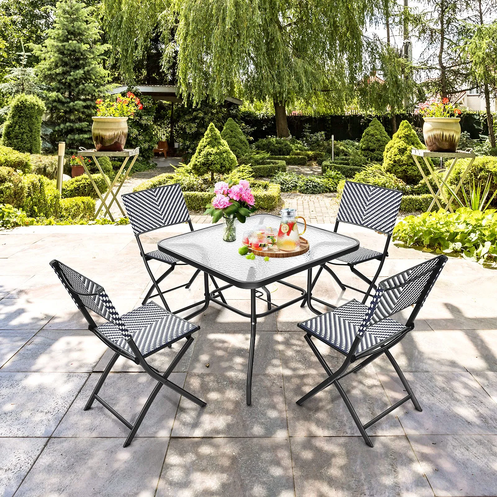 Tangkula 4-Piece Patio Dining Chairs, Outdoor PE Wicker Folding Chairs with Rustproof Frame
