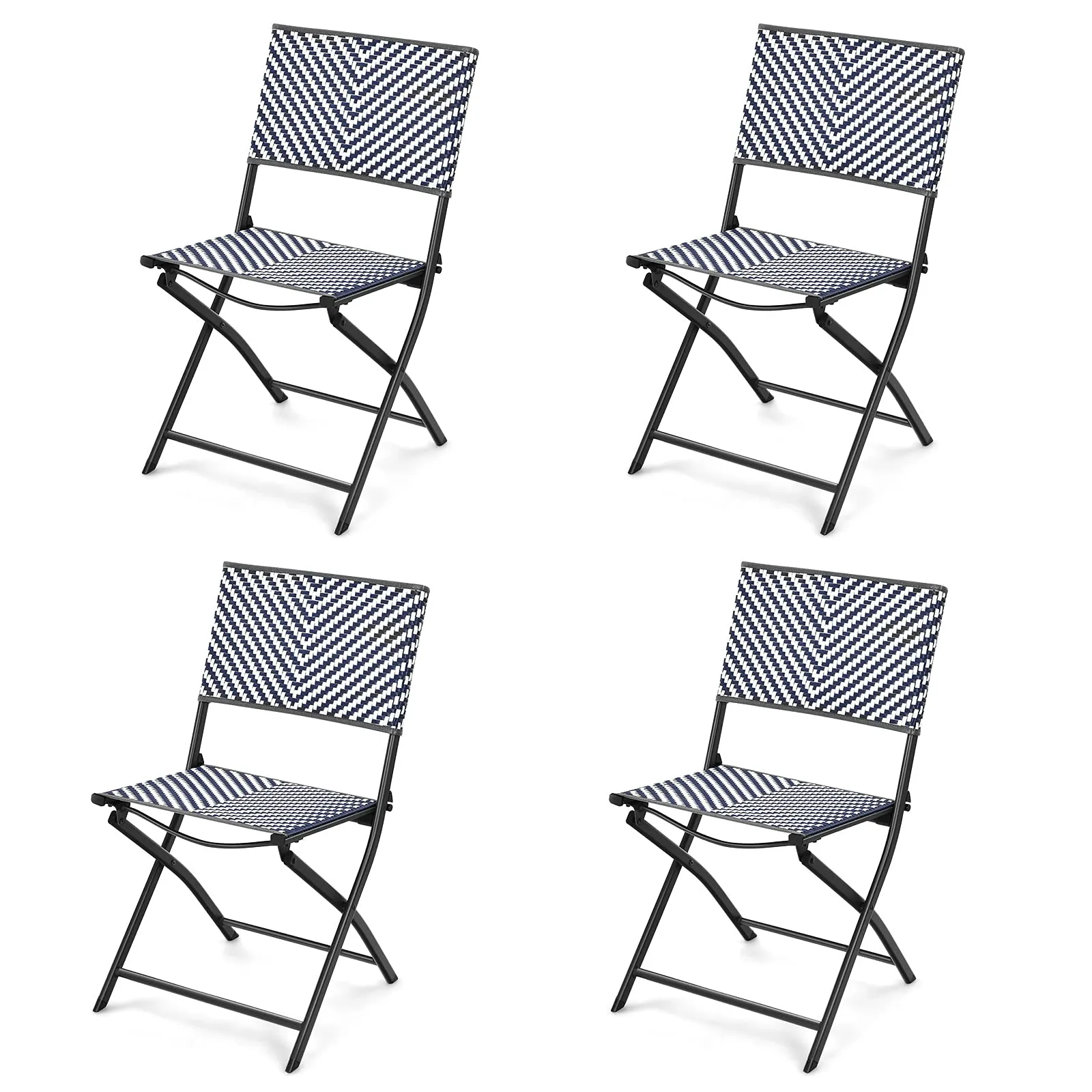 Tangkula 4-Piece Patio Dining Chairs, Outdoor PE Wicker Folding Chairs with Rustproof Frame