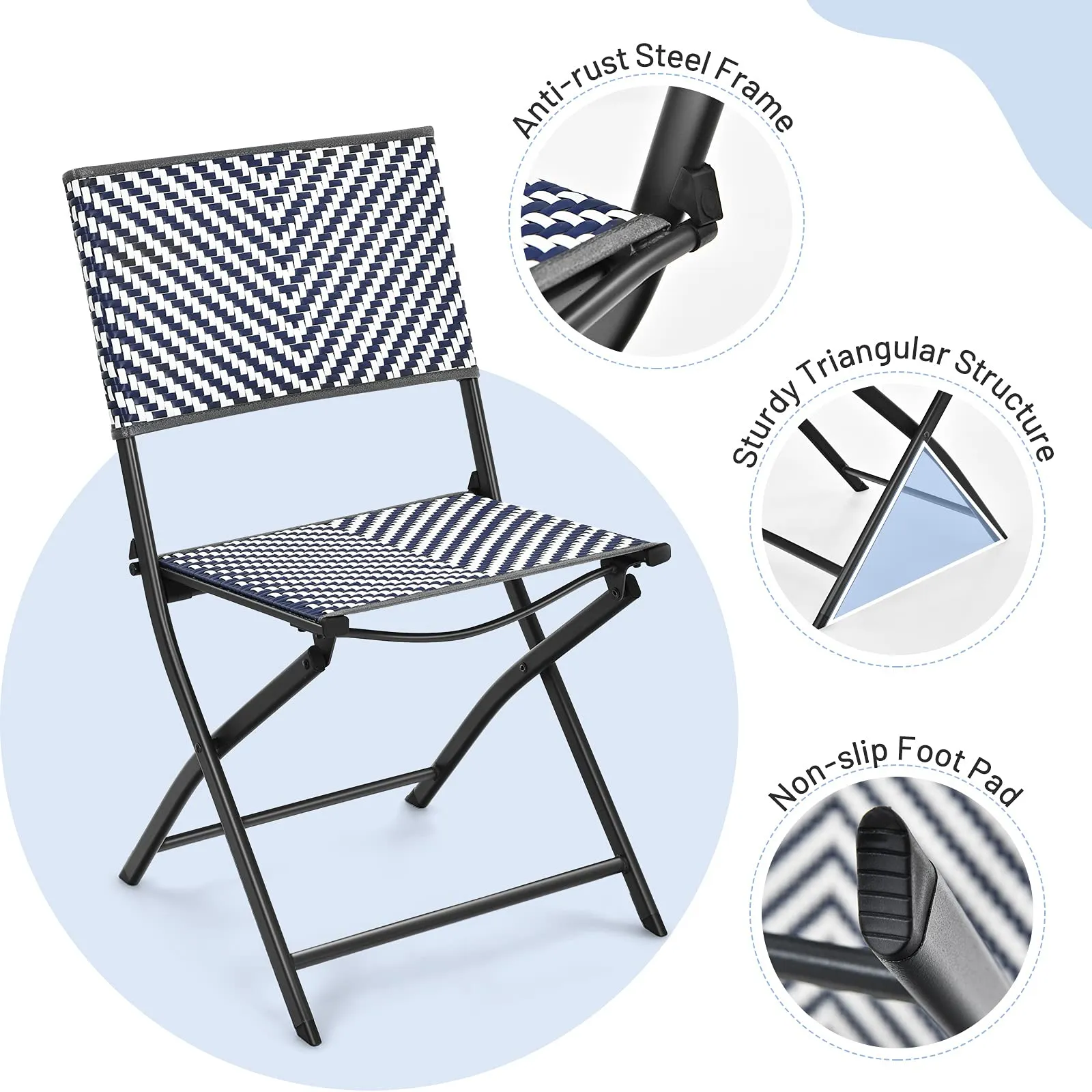 Tangkula 4-Piece Patio Dining Chairs, Outdoor PE Wicker Folding Chairs with Rustproof Frame