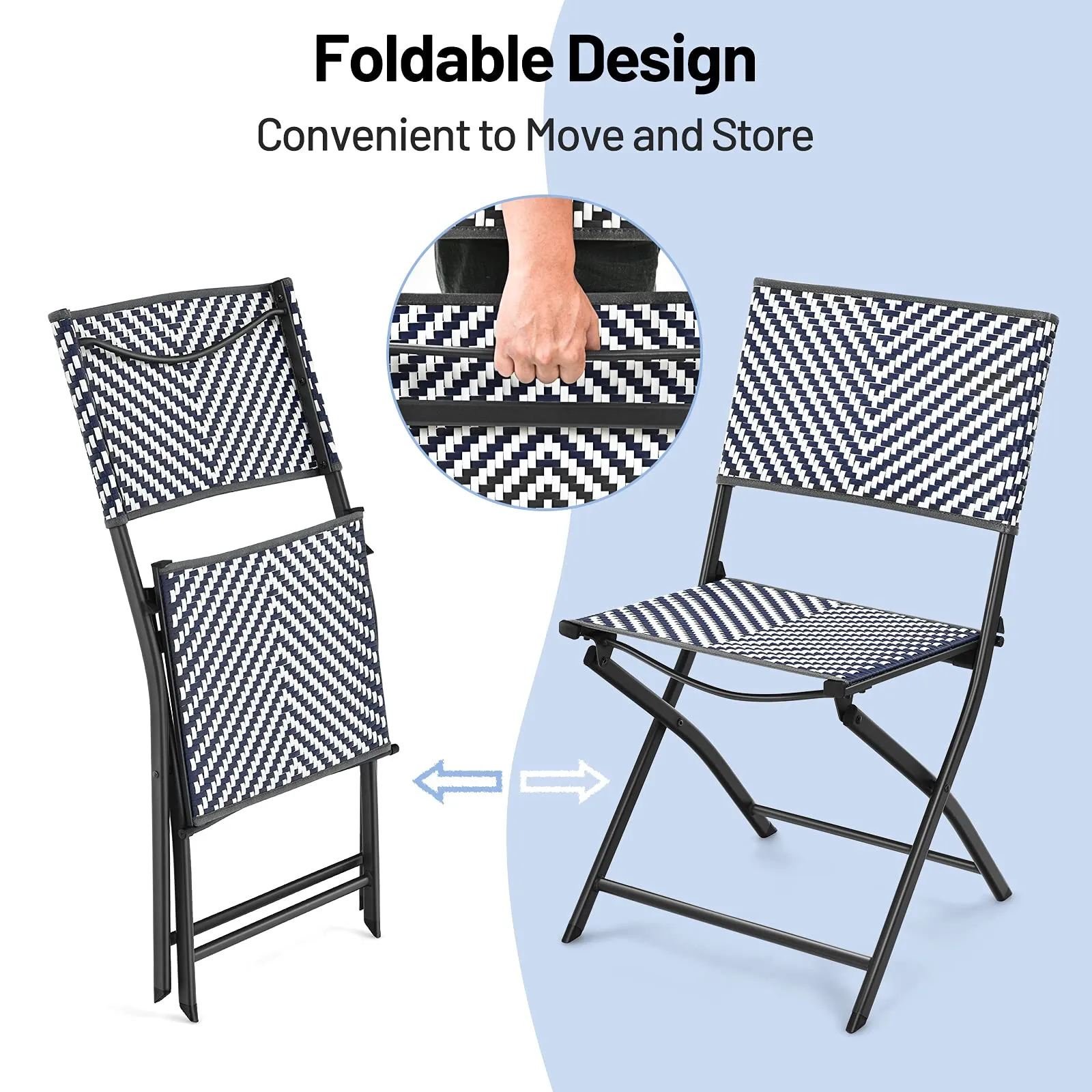 Tangkula 4-Piece Patio Dining Chairs, Outdoor PE Wicker Folding Chairs with Rustproof Frame