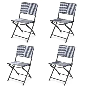 Tangkula 4-Piece Patio Dining Chairs, Outdoor PE Wicker Folding Chairs with Rustproof Frame
