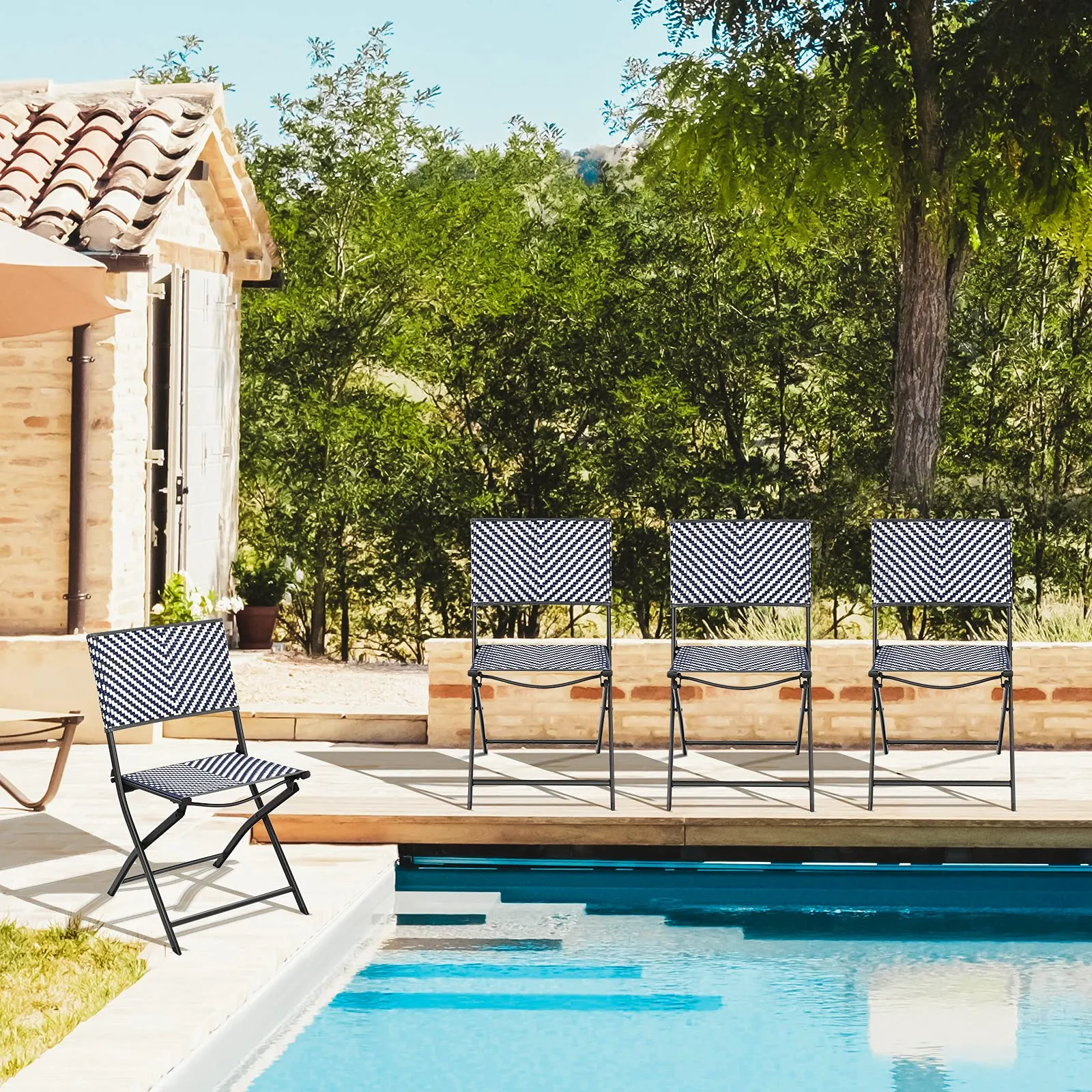 Tangkula 4-Piece Patio Dining Chairs, Outdoor PE Wicker Folding Chairs with Rustproof Frame