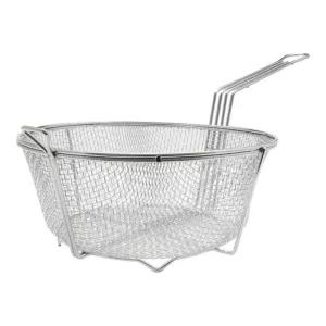Thunder Group SLFB006 13.25" dia. Nickel Plated Round Fry Basket With Front Hook and Uncoated Handle