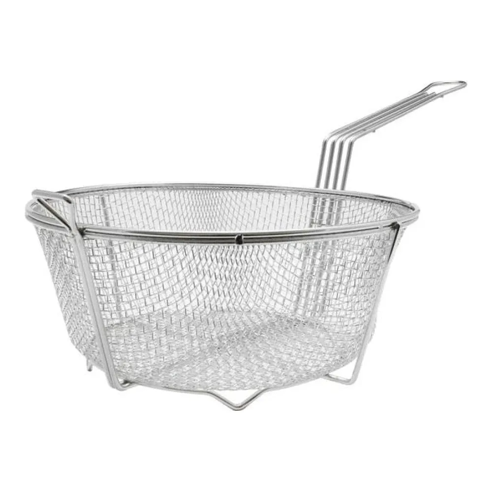 Thunder Group SLFB006 13.25" dia. Nickel Plated Round Fry Basket With Front Hook and Uncoated Handle