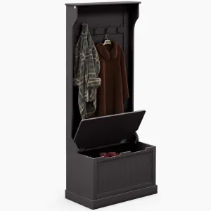 valiant HOMCOM 28" Entryway Hall Tree with Storage Bench, Coat Rack, Shoe Storage, Black